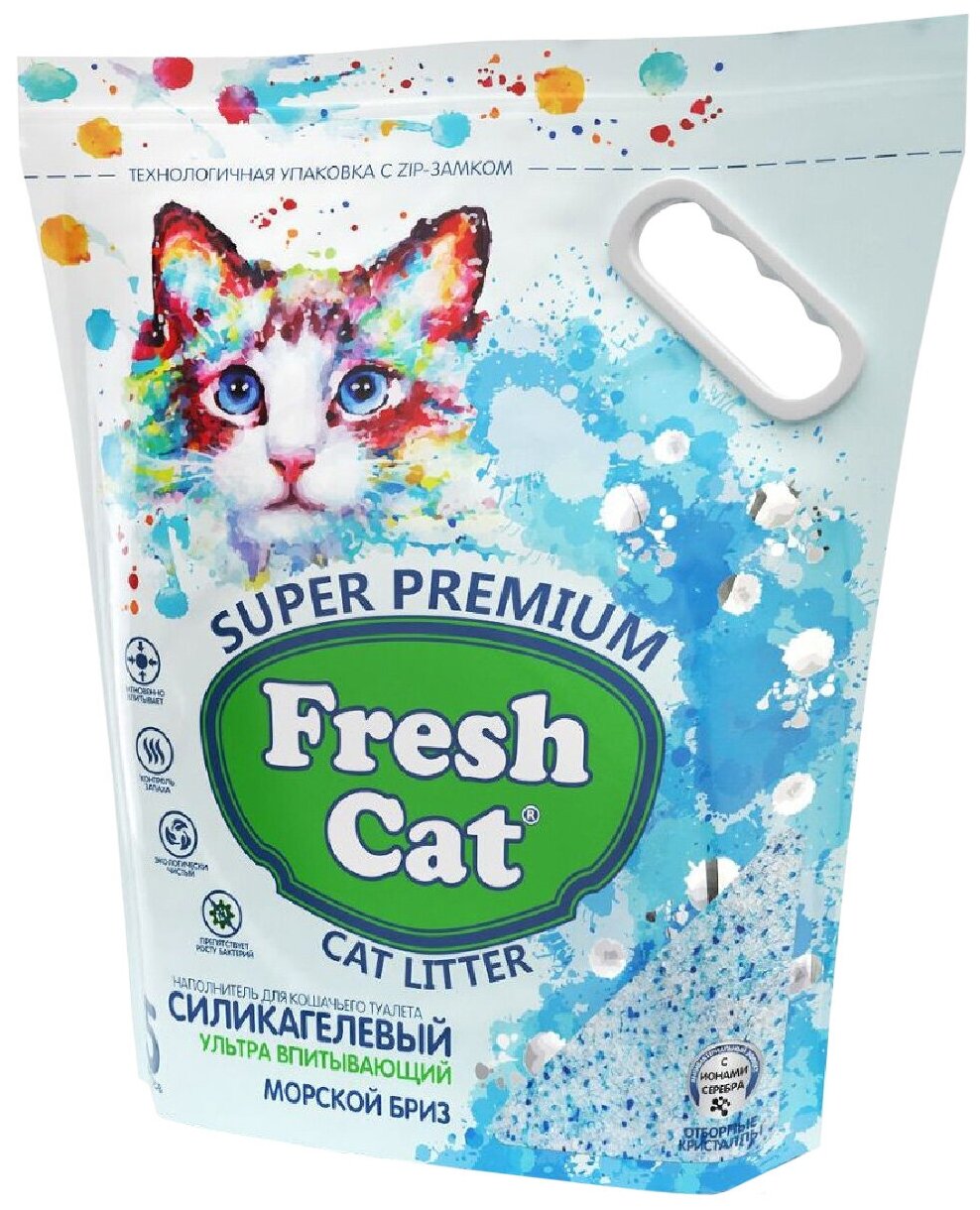 Наполнитель для кошачьего туалета FRESH CAT силикагелевый впитывающий с ароматом Морской бриз 5л - фотография № 3