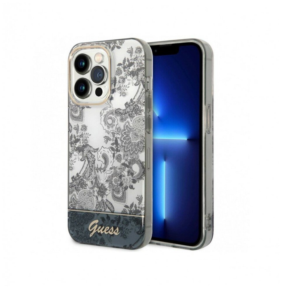 Чехол CG Mobile Guess PC/TPU Toile de Jouy Electroplated camera Hard для iPhone 14 Pro Max, цвет Серый (GUHCP14XHGPLHG)