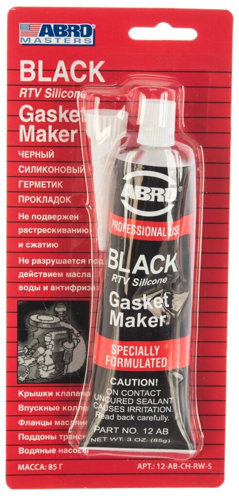 ABRO 12ABCHRWS 12-AB-CH-RW-S_герметик прокладок черный 85гр Abro Masters узкий блистер\