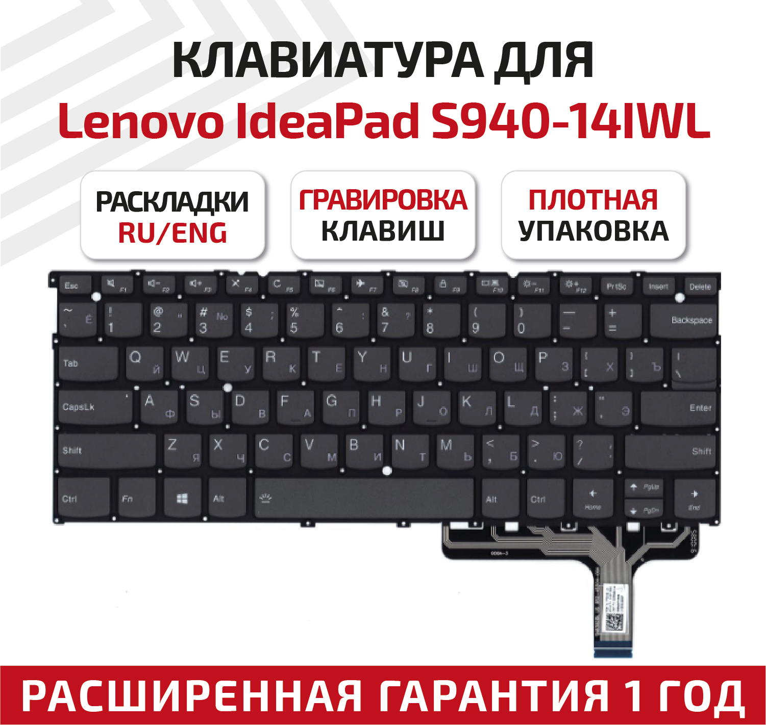 Клавиатура (keyboard) PP2SXB-RU для ноутбука Lenovo IdeaPad S940-14IWL, черная