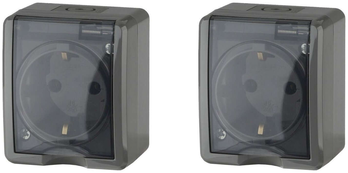 фото Розетка ЭРА Эксперт с заземлением с защитными шторками с защитной крышкой влагозащищенная серая IP54 для открытой проводки