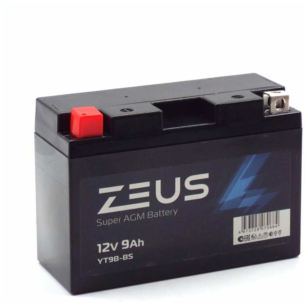 Аккумулятор стартерный гелевый для мотоцикла/квадроцикла/скутера ZEUS SUPER AGM YT9B-BS (12V/9Ah) (UT9B-BS, СТ 1209.1)