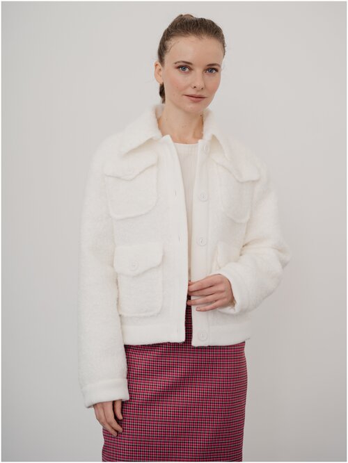 куртка  Модный Дом Виктории Тишиной, демисезон/лето, укороченная, силуэт свободный, карманы, для беременных, размер XL(54-56), белый