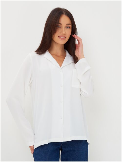 Блуза  DORIZORI, повседневный стиль, прямой силуэт, длинный рукав, однотонная, размер XS, бежевый, белый