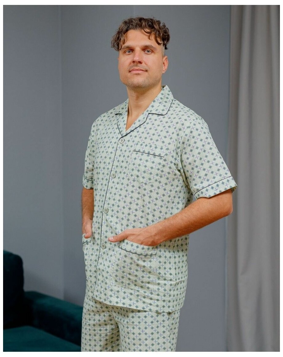 Пижама мужская с шортами и рубашкой на пуговицах хлопок_размер52 - фотография № 14