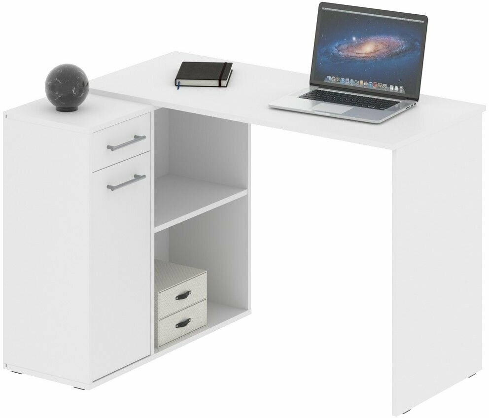 Прямой / угловой компьютерный стол с тумбой / письменный стол с ящиками и полками SKYLAND COMP CD 1350, белый, 137х50х75 см