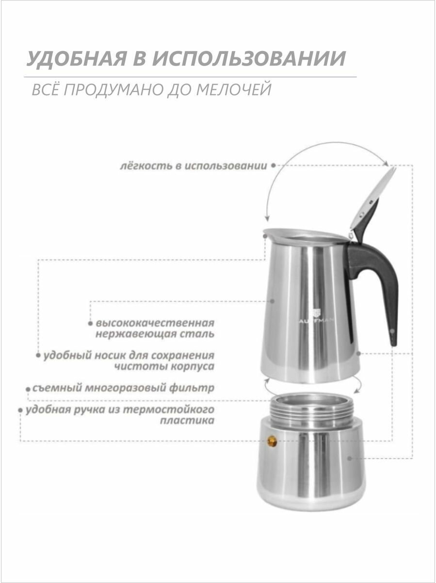 Гейзерная кофеварка на 4 чашки 200 мл - фотография № 15