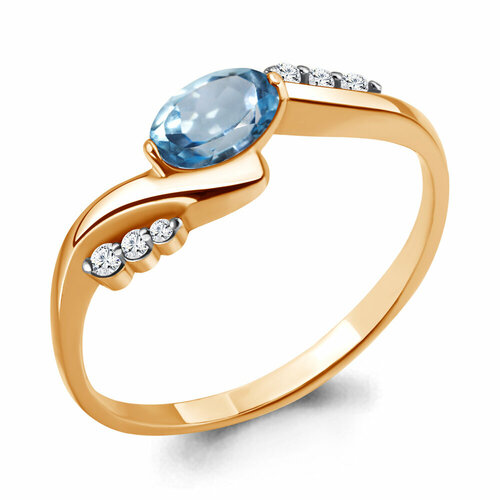 Кольцо Яхонт, золото, 585 проба, фианит, топаз, размер 16, голубой, бесцветный