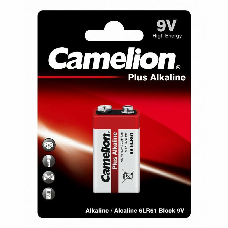 Camelion.6LR61 Plus Alkaline BL-1 (6LR61-BP1, батарейка крона 9В), цена за 1 шт.