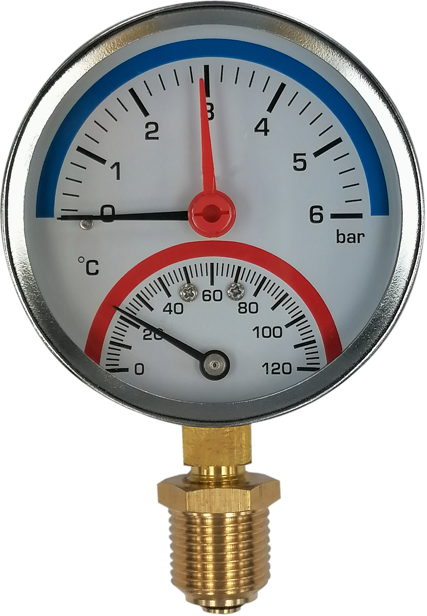 Термоманометр радиальный 70 мм 120 С 0.6 Мпа 1/2"