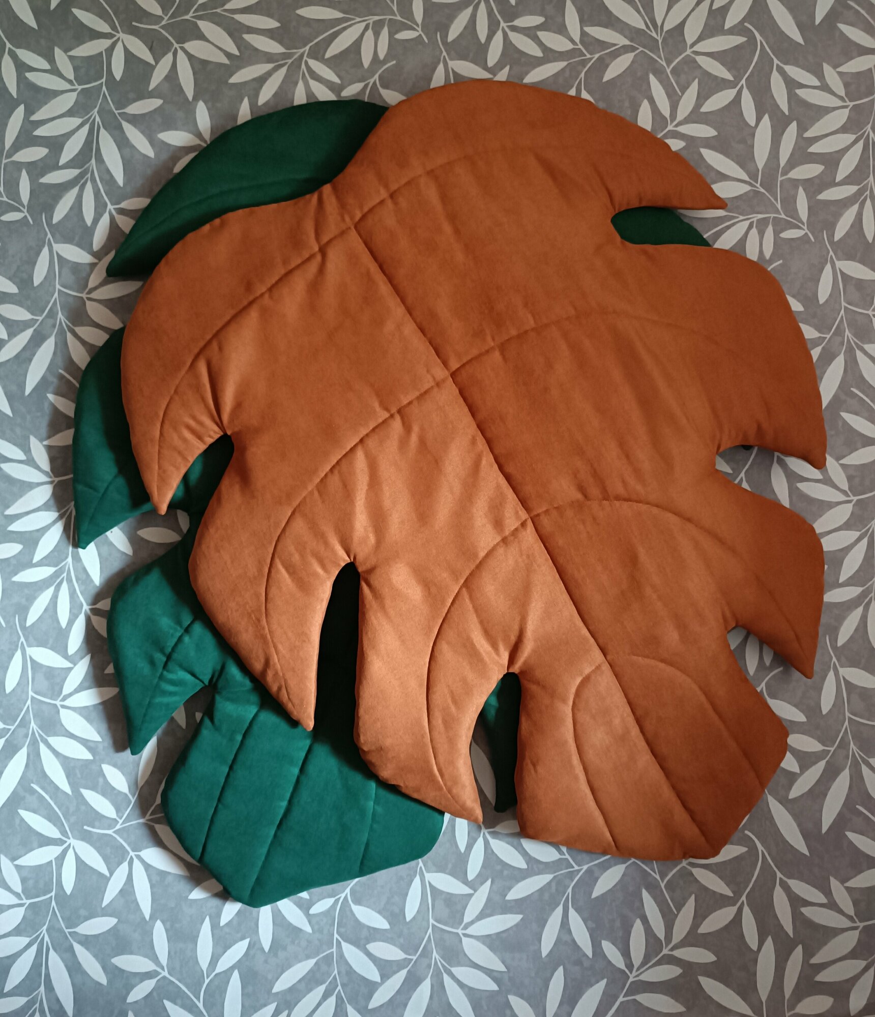 Ковёр лист Монстера из канваса, терракотовый , размер 80*90см