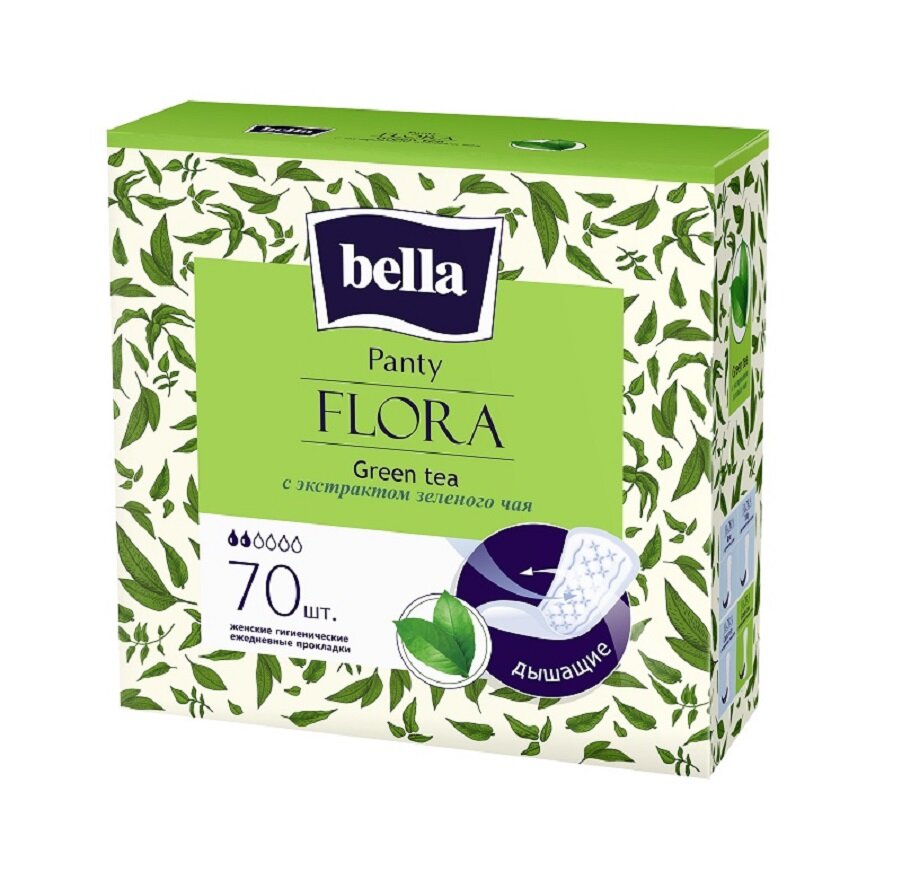 Г/п Bella FLORA Green tea ежед. с экстрактом зеленого чая 70шт