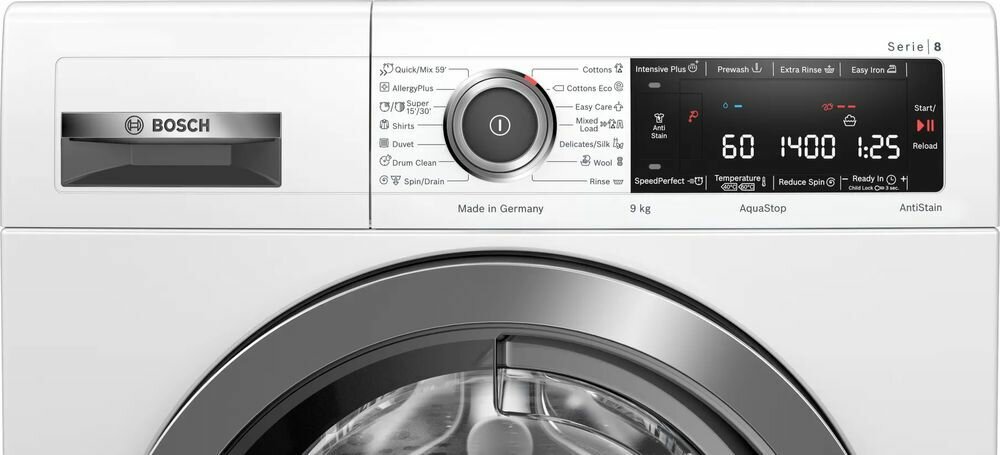 Стиральная машина Bosch WAV28M80ME с фронтальной загрузкой 9 кг, 1400 об/мин, 14 программ стирки, габариты 848 x 598 x 590 мм. Товар уцененный — фото 1