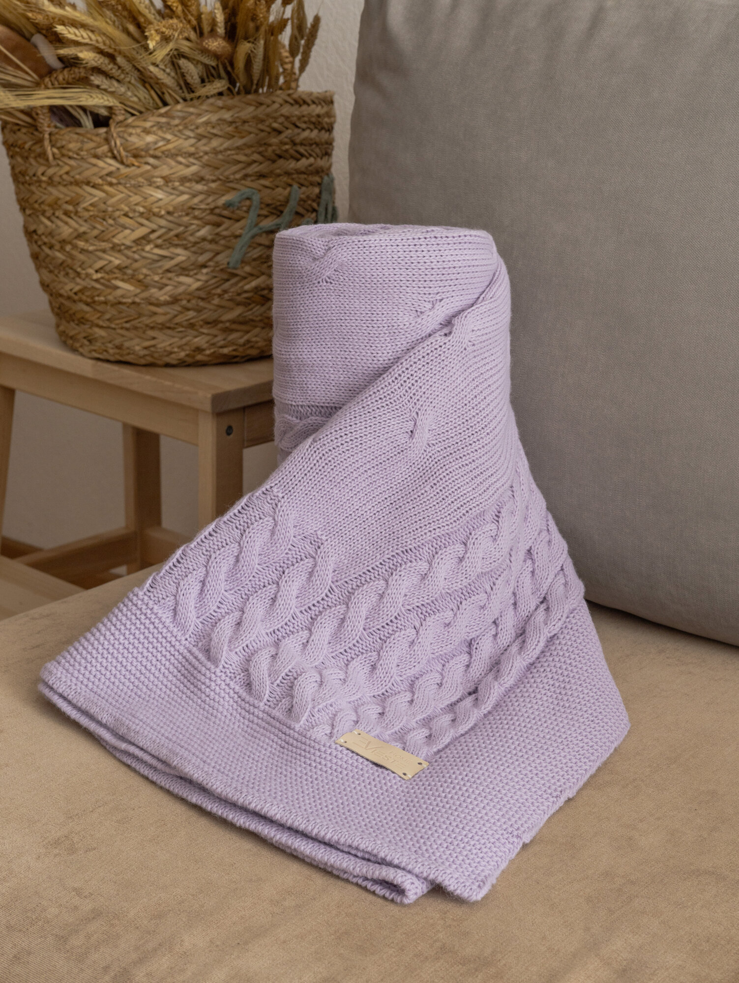 Плед детский вязаный 110x130 цвет Лаванда — фото 1