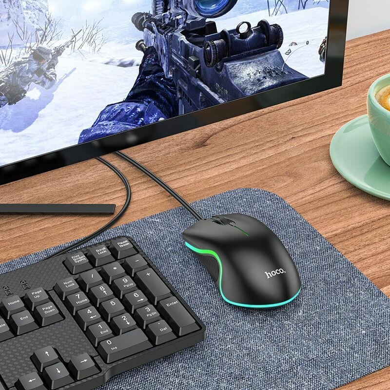 Мышь игровая проводная HOCO GM19 Enjoy USB, 1000dpi, RGB, 1.4м (черный) — фото 1