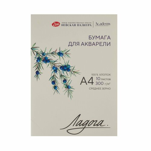 Бумага для акварели Невская палитра Ладога, А4, 100% хлопок, среднее зерно, 10 листов 252452371