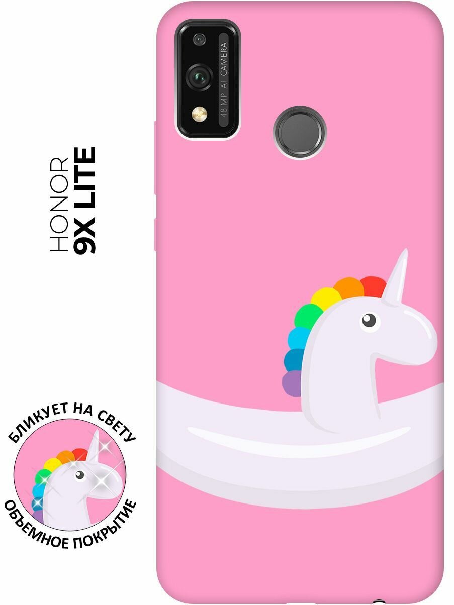 Матовый чехол Unicorn Swim Ring для Honor 9X Lite / Хонор 9Х Лайт с 3D эффектом розовый
