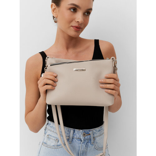 Сумка кросс-боди FABRIZIO CLUB, фактура зернистая, светло-бежевый