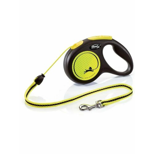 Поводок-рулетка для собак Flexi Neon Standard Medium, чёрно-жёлтая, трос 5м до 25кг