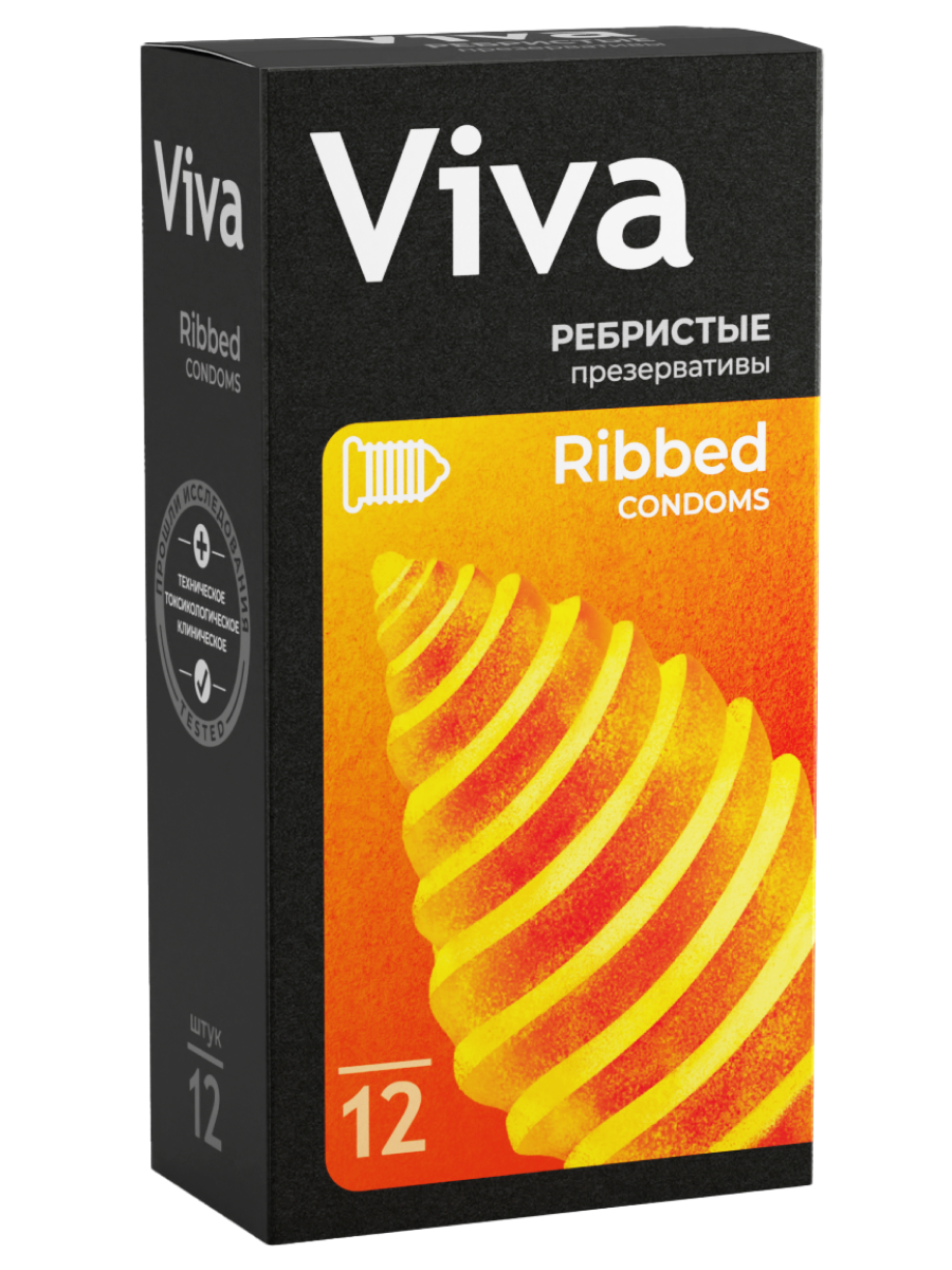 Презервативы "Viva", с ребристой поверхностью, силиконовая смазка, 12шт.