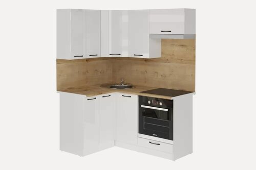 Изображение товара Кухонный гарнитур Герда Жасмин мега прайм 1200х1600 мм, каркас ЛДСП, фасад ЛДСП, Белый/Белый глянец