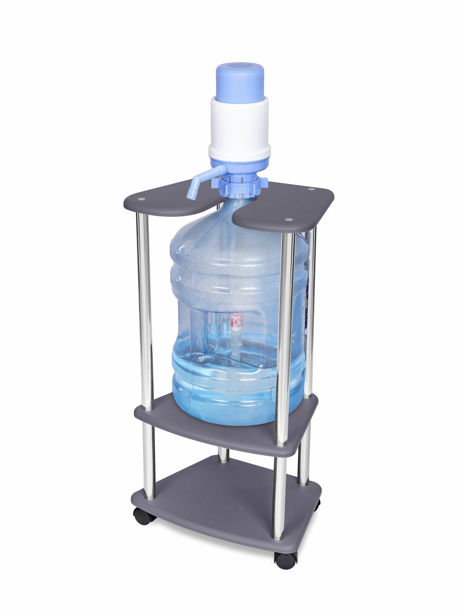 Подставка напольная под бутыль 19 л на колесах , серая