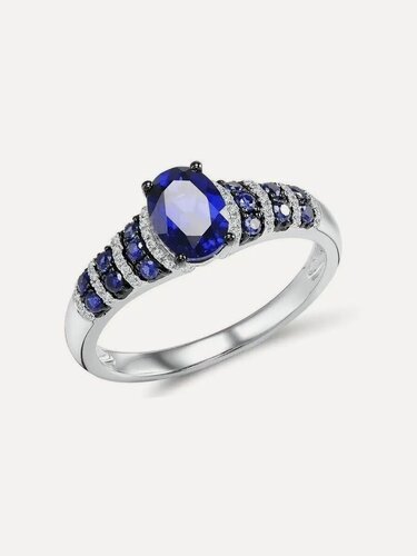 Изображение товара Кольцо, серебро, 925 проба, сапфир синтетический, фианит