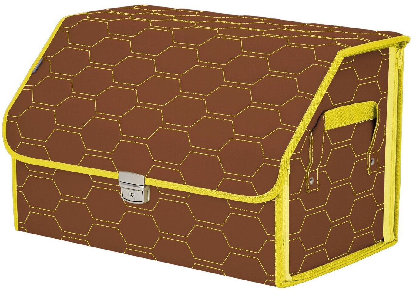 Органайзер-саквояж в багажник "Союз Премиум" (размер L). Цвет: светло-коричневый с желтой прострочкой Соты.