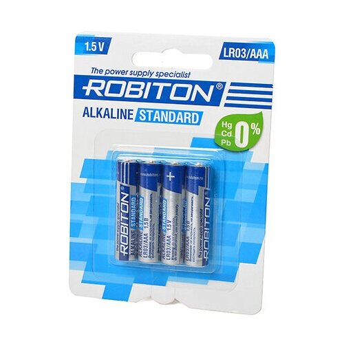 Батарейка ROBITON Alkaline Standard LR03/AAA, в упаковке: 4 шт.