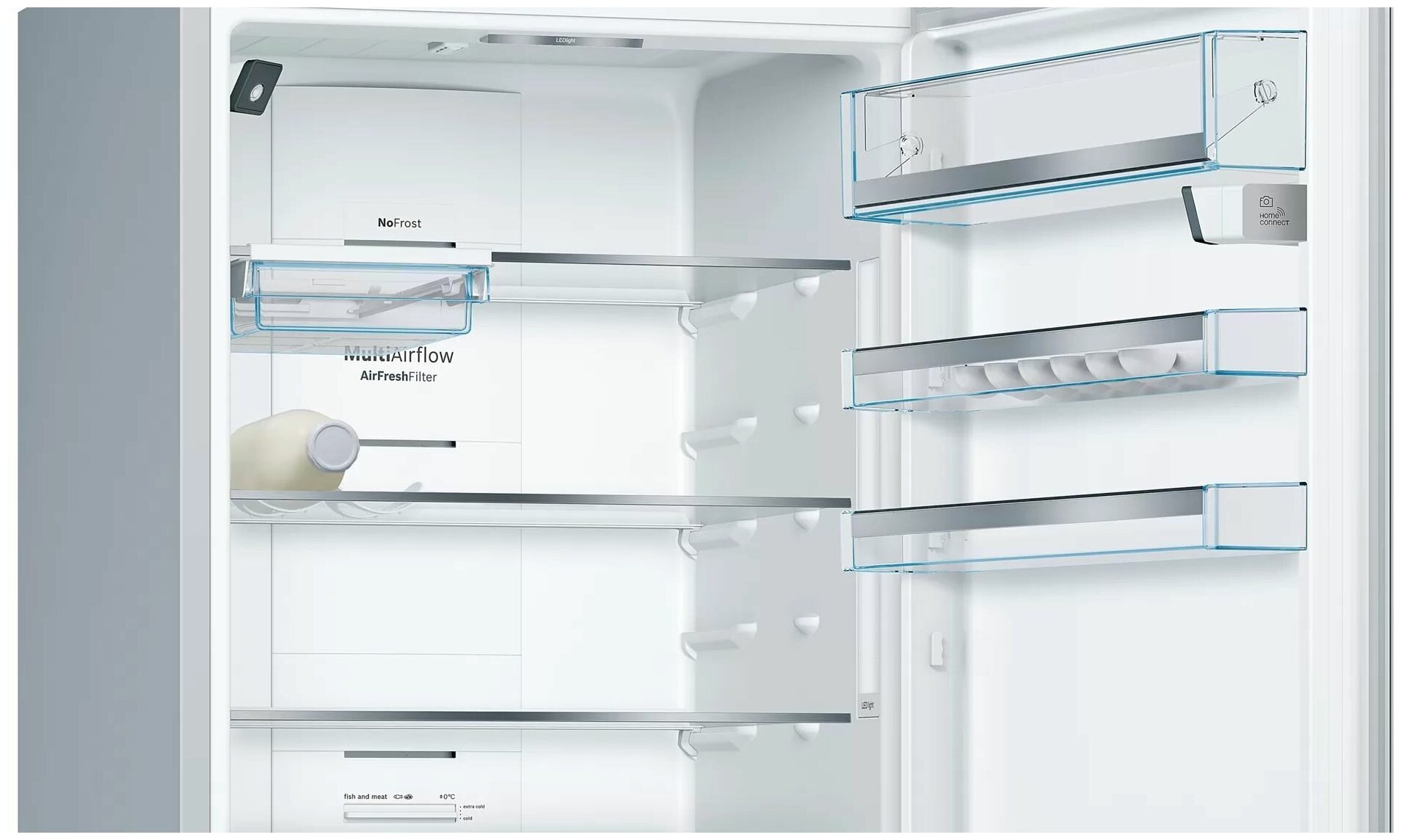 Отдельностоящий холодильник с морозильной камерой снизу Bosch KGN56HI30M Series 6, 1930x700x800, 417/142 л, 42 дБ, NoFrost, Home Connect, MultiAirFlow - фотография № 4