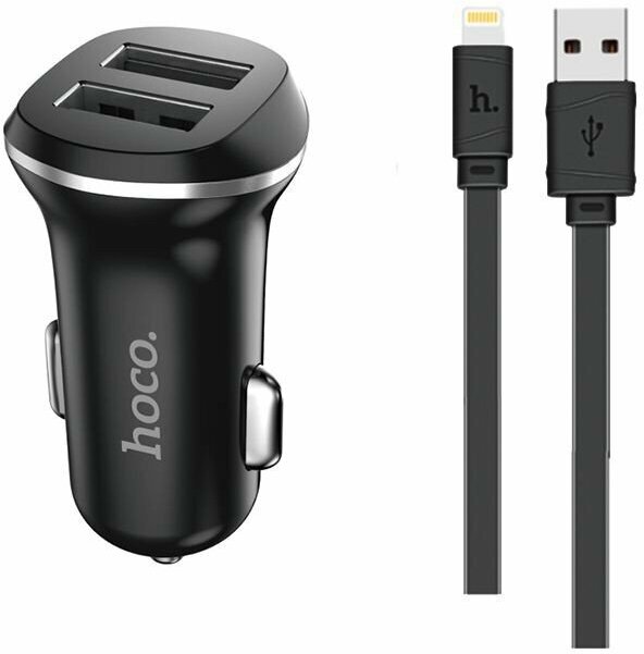 Автомобильное зарядное устройство Hoco АЗУ 2USB 2.1A для Lightning 8-pin Черный (iPhone) - фото №4