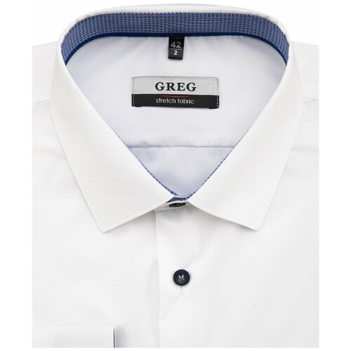 фото Рубашка мужская длинный рукав greg 100/238/0185/zn/1p stretch, , цвет белый, рост 174-184, размер ворота 41