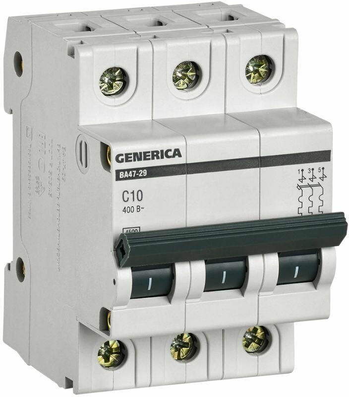 Generica MVA25-3-010-C Автоматический выключатель трехполюсный 10А (4.5 кА, C) IEK - фото №1