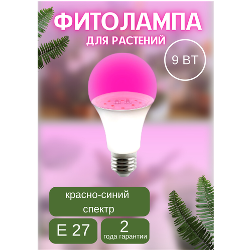 лампа светодиодная для растений 10вт e27 220в груша красно синий спектр Фитолампа для растений и рассады красно-синий спектр Е27 9W