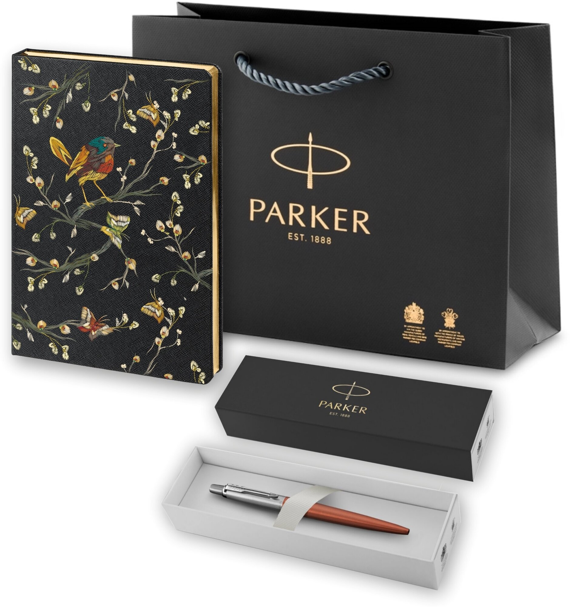 Подарочный набор: Шариковая ручка Parker Jotter Essential Chelsea Orange CT и Ежедневник недатированный, черный.