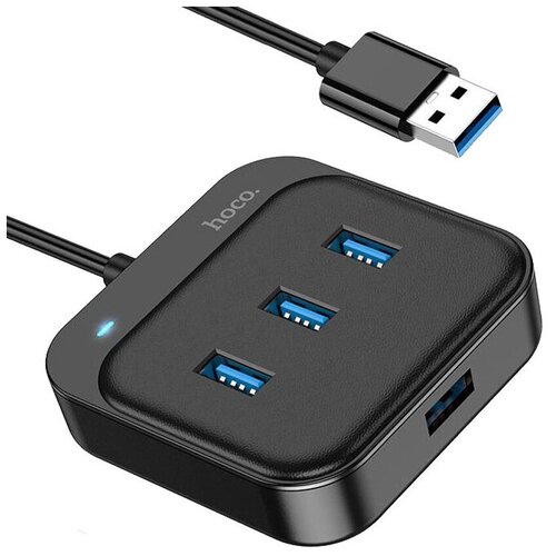 USB-концентратор HOCO HB31, Easy, 4 гнезда, кабель 1.2м, 3 USB2.0 выхода, 1 USB3.0 выход, цвет: чёрный