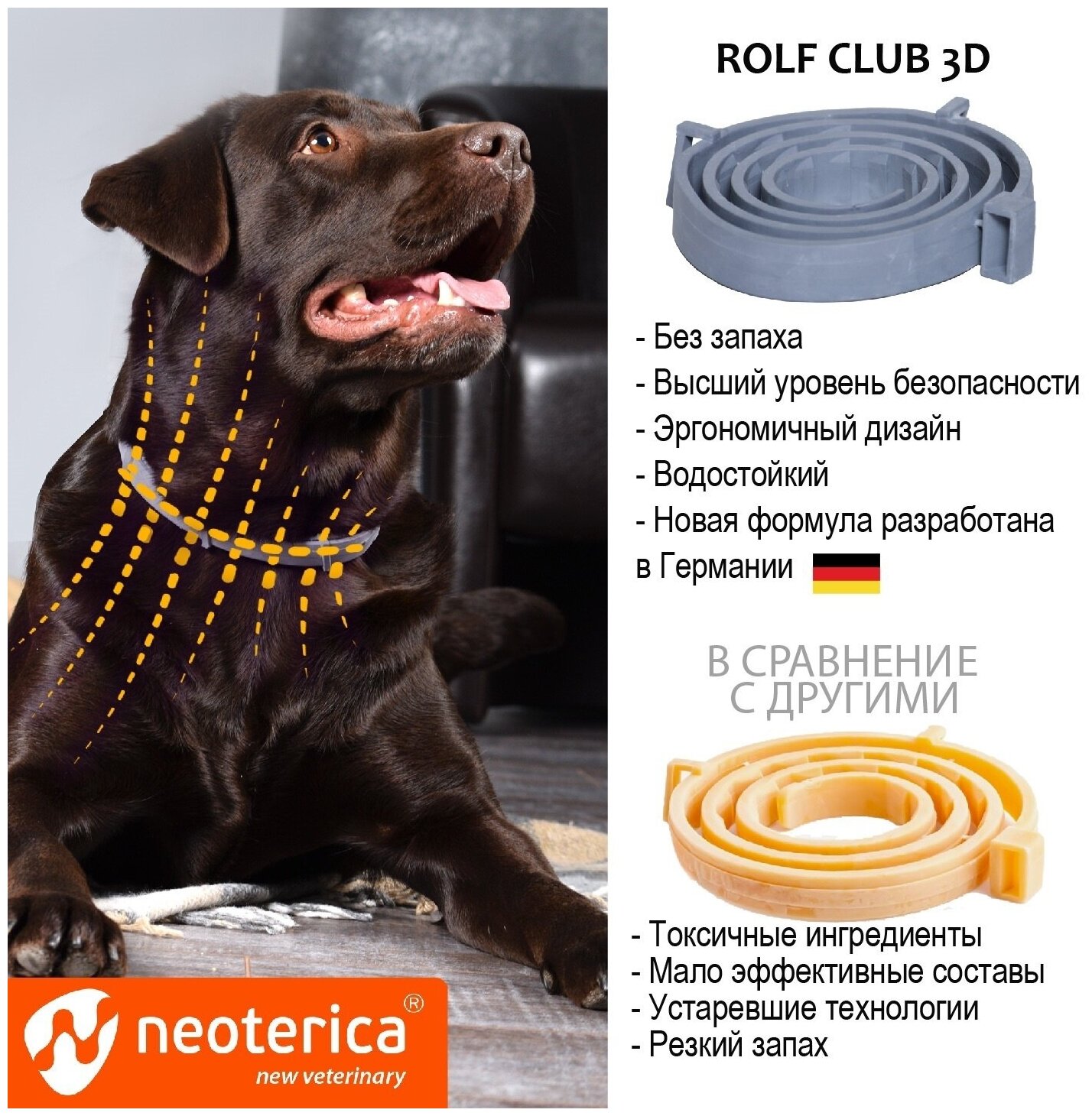 RolfСlub  3D ошейник от клещей и блох для щенков и мелких собак 40 см серый 1 шт. в уп., 1 уп.