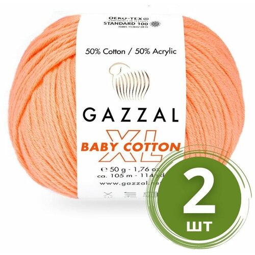 Пряжа Gazzal Baby Cotton XL (Беби Коттон XL) - 2 мотка Цвет: 3465 Св. терракот 50% хлопок, 50% акрил, 50 г 105 м