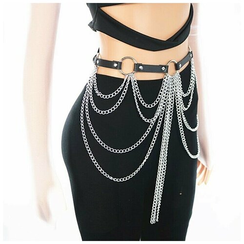 фото Ремень oem, размер 48, черный, серебряный