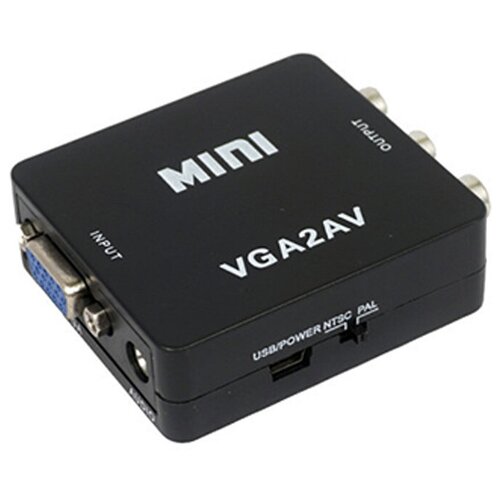 видео конвертер переходник vga2av Переходник VGA на AV Mini 1080p VGA2AV (конвертер) черный для монитора PC ТВ