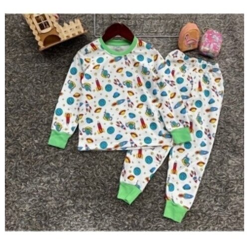 Пижама , брюки, без карманов, манжеты, размер 104, зеленый