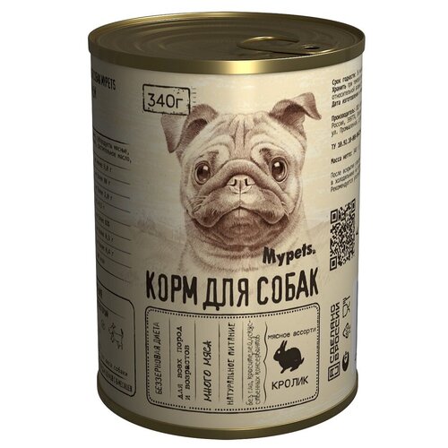 Корм для собак MYPETS мясное ассорти с кроликом, банка 340г