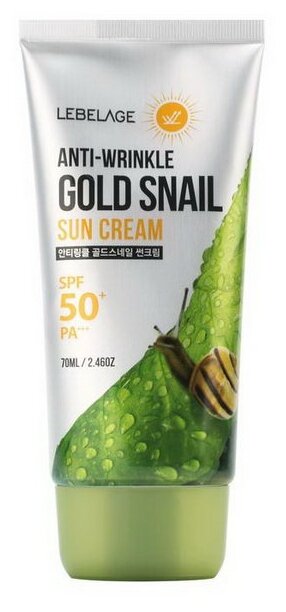Солнцезащитный крем для лица с муцином улитки Lebelage Anti-Wrinkle Gold Snail Sun Cream 70ml