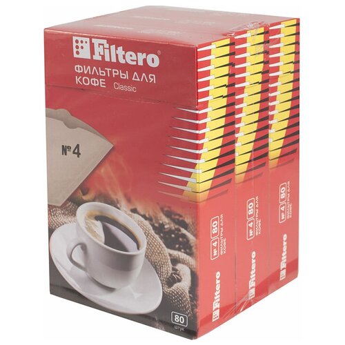 фильтры для кофе filtero premium 4 для кофеварок бумажные 1х4 200 шт белый [5 200] Фильтры для кофе FILTERO №4, для кофеварок, бумажные, 240 шт, коричневый [4/240]