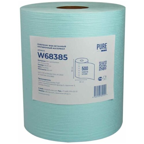 Puretech W68 Нетканый протирочный материал 68 гр/м2 1слой голубой 38x30см 500 л/рулон W68385