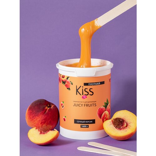 Сахарная паста для депиляции Kiss JUICY FRUITS сочный персик 1600 г. Плотная