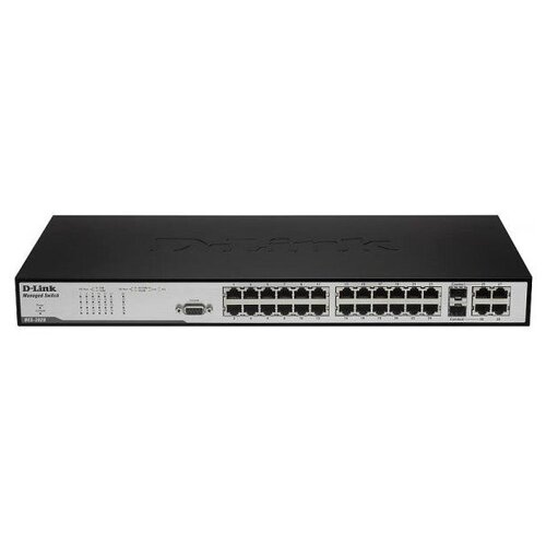 Коммутатор D-Link DES-3028_RFB/A1, 24 порта 10/100 Base + 2 комбо-порта 10/100/1000Base-T/SFP, поддержка VLAN и QoS