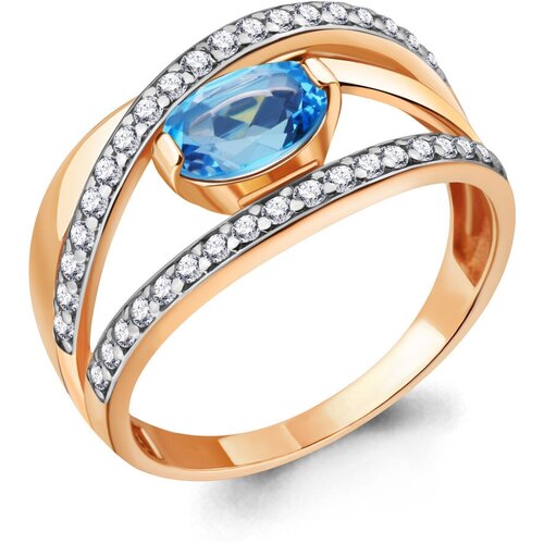 фото Кольцо diamant online, серебро, 925 проба, золочение, фианит, топаз, размер 18