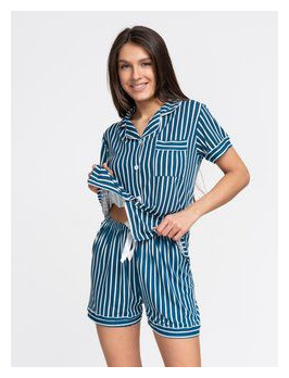 Пижама женская с шортами в полоску - фотография № 2