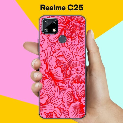 Силиконовый чехол на Realme C25 Цветы красные / для Реалми С25 силиконовый чехол на realme c25 реалми c25 цветы витраж